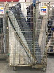 CAGE OF ASSORTED ROLLS OF FABRIC TO INCLUDE EASY CLEAN CHUNKY CHENILLE SEAGRASS (CAGE NOT INCLUDED)