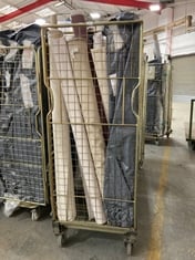 CAGE OF ASSORTED ROLLS OF FABRIC TO INCLUDE EASY CLEAN PLUSH VELVET NAVY (CAGE NOT INCLUDED)