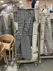 CAGE OF ASSORTED ROLLS OF FABRIC TO INCLUDE EASY CLEAN CHUNKY CHENILLE CHARCOAL (CAGE NOT INCLUDED)