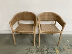 SET OF 2 RATTAN EFFECT GARDEN DINING CHAIR IN NATURAL