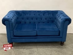 CHESTERFIELD 2 SEATER VELVET SOFA IN BLUE - RRP £550