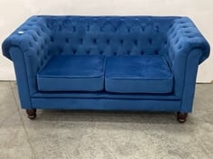 CHESTERFIELD 2 SEATER VELVET SOFA IN BLUE - RRP £550