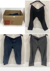 BOX OF ASSORTED CLOTHES TO INCLUDE STROMBERG MENS GOLF TROUSERS IN GREY SIZE 36R