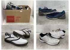 BOX OF ASSORTED GOLF SHOES TO INCLUDE GREG NORMAN MENS SPIKED GOLF TRAINERS IN WHITE / BLACK SIZE 8