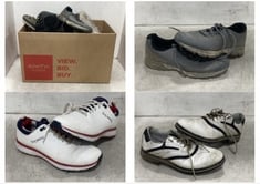 BOX OF ASSORTED GOLF SHOES TO INCLUDE STROMBERG MENS SPIKED GOLF TRAINERS IN WHITE SIZE 9