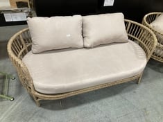 2 SEATER RATTAN GARDEN SOFA IN BEIGE / NATURAL