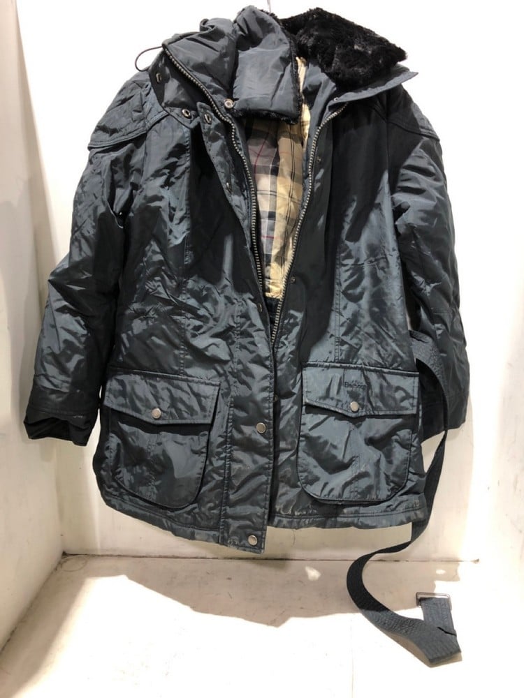 BARBOUR BLACK PADDED COAT WITH HOOD - SIZE 18