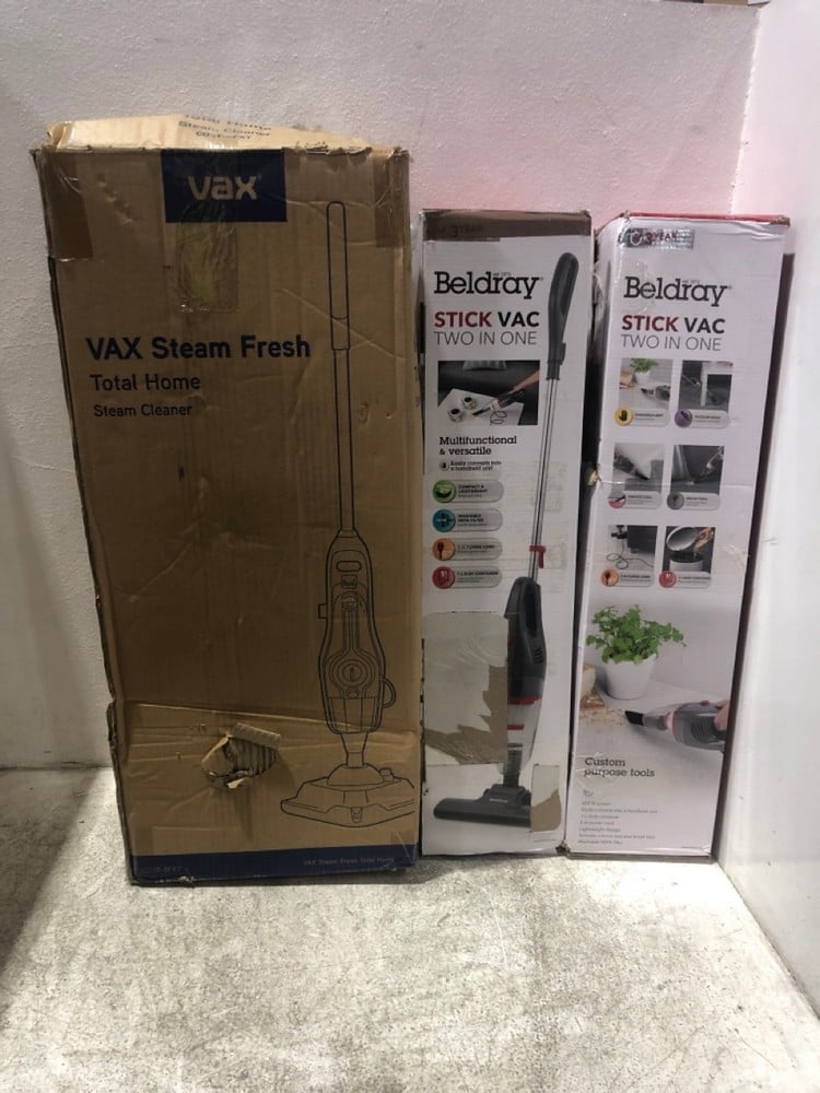 2 X BELDRAY 2-IN-1 STICK VACUUM CLEANER TO INCLUDE VAX STEAM FRESH TOTAL HOME STEAM CLEANER CDST-SFXT - RRP £159