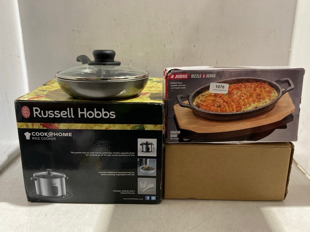 4 X ASSORTED ITEMS TO INCLUDE RUSSELL HOBBS COOK@HOME RICE COOKER