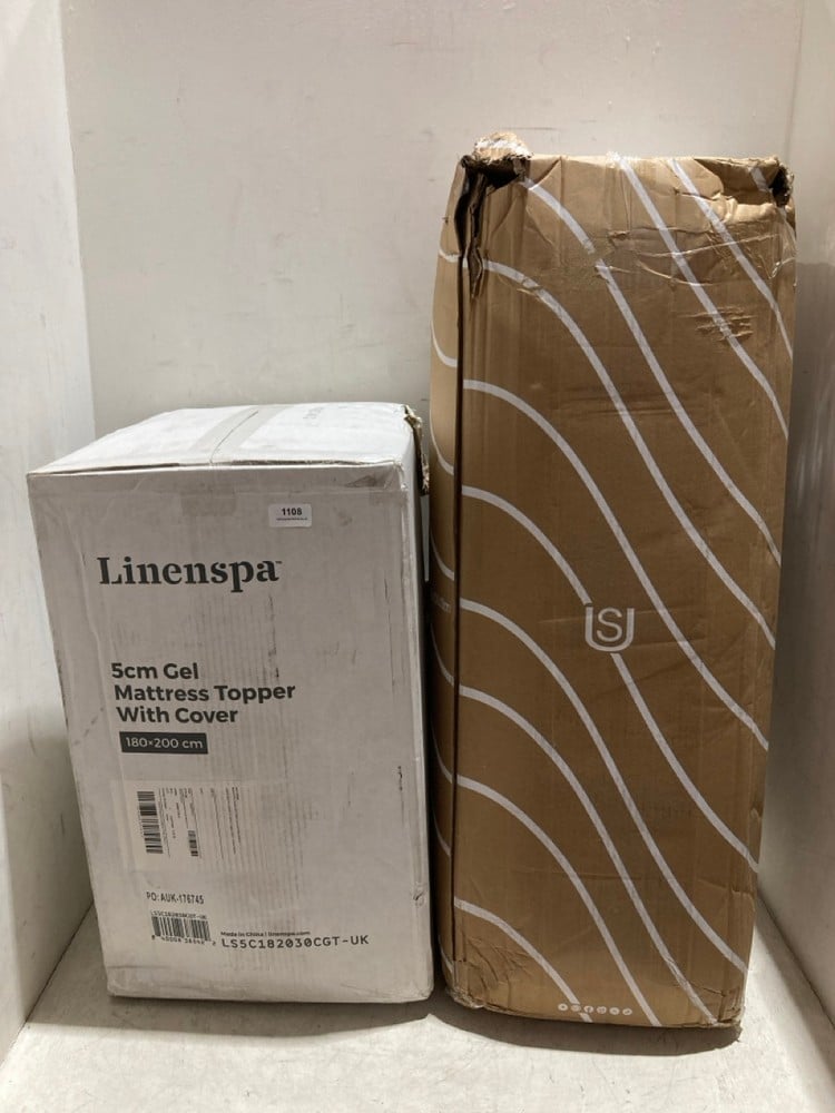 2 X ASSORTED ITEMS TO INCLUDE LINENSPA 5CM GEL MATTRESS TOPPER WITH COVER 180 X 200CM