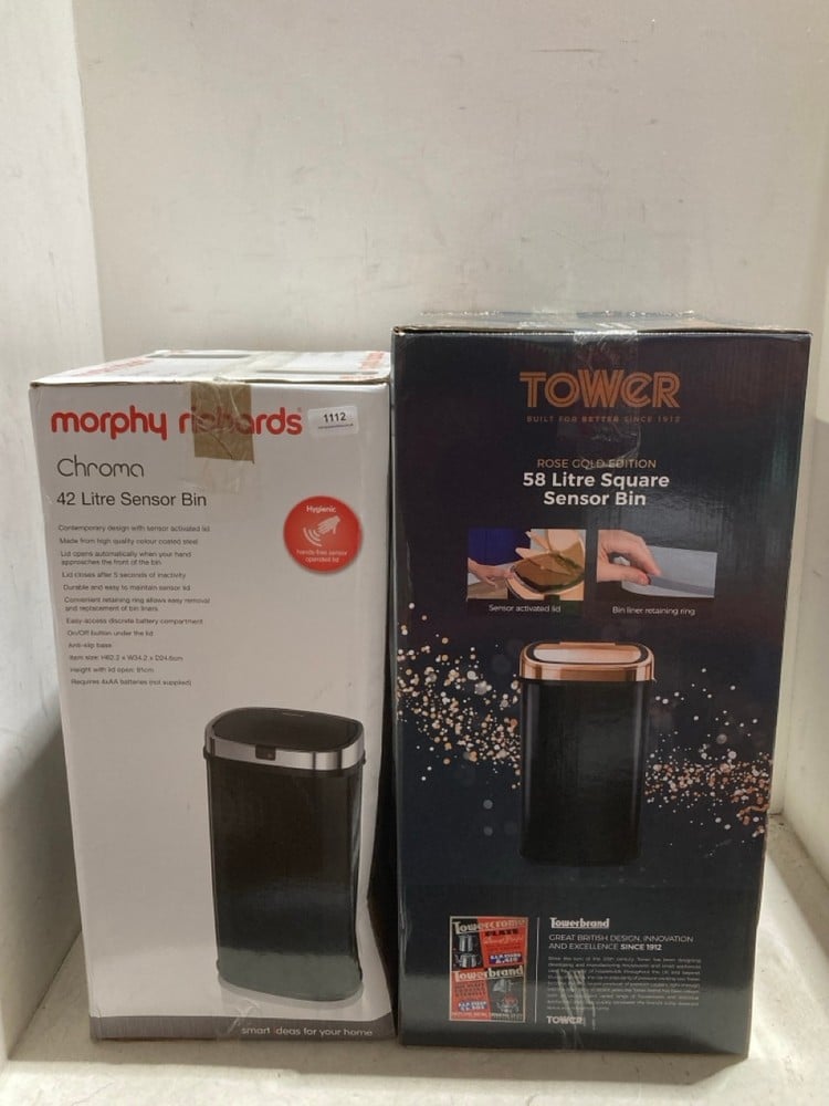 MORPHY RICHARDS CHROMA 42L SENSOR BIN AND TOWER 58L SQUARE SENSOR BIN