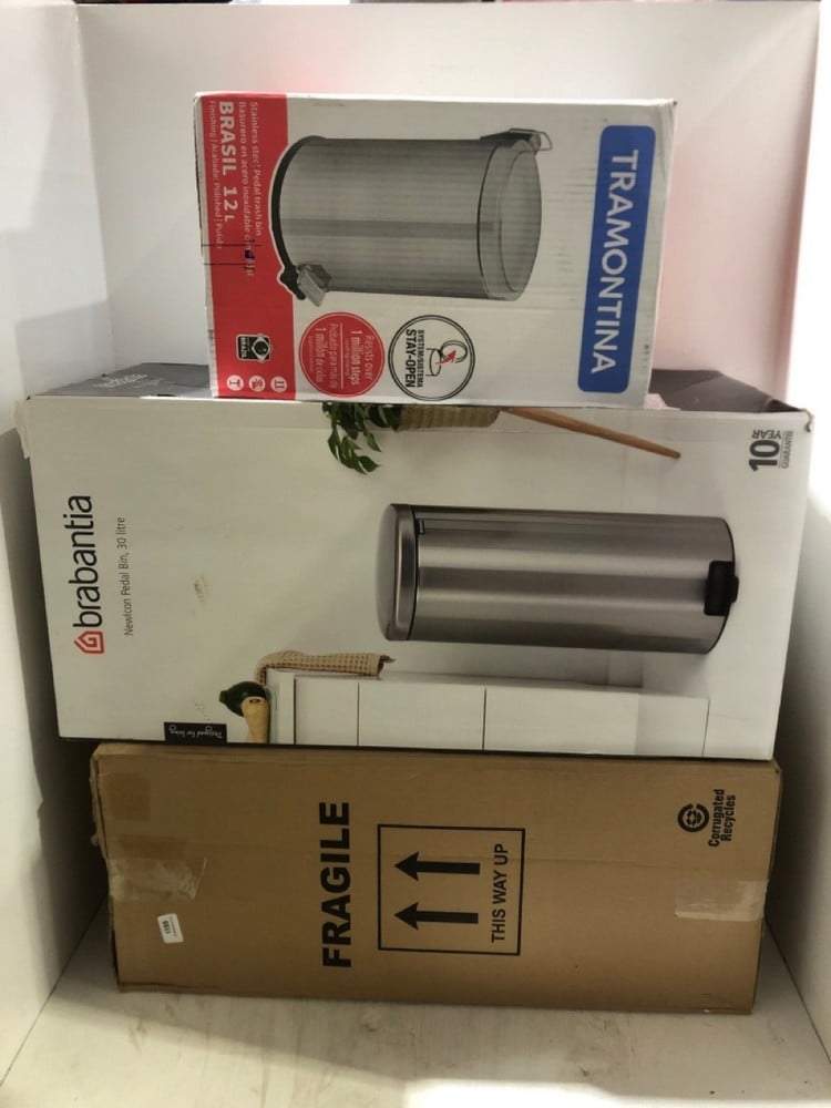 3 X ASSORTED BINS TO INCLUDE BRABANTIA NEWICON PEDAL BIN 30L