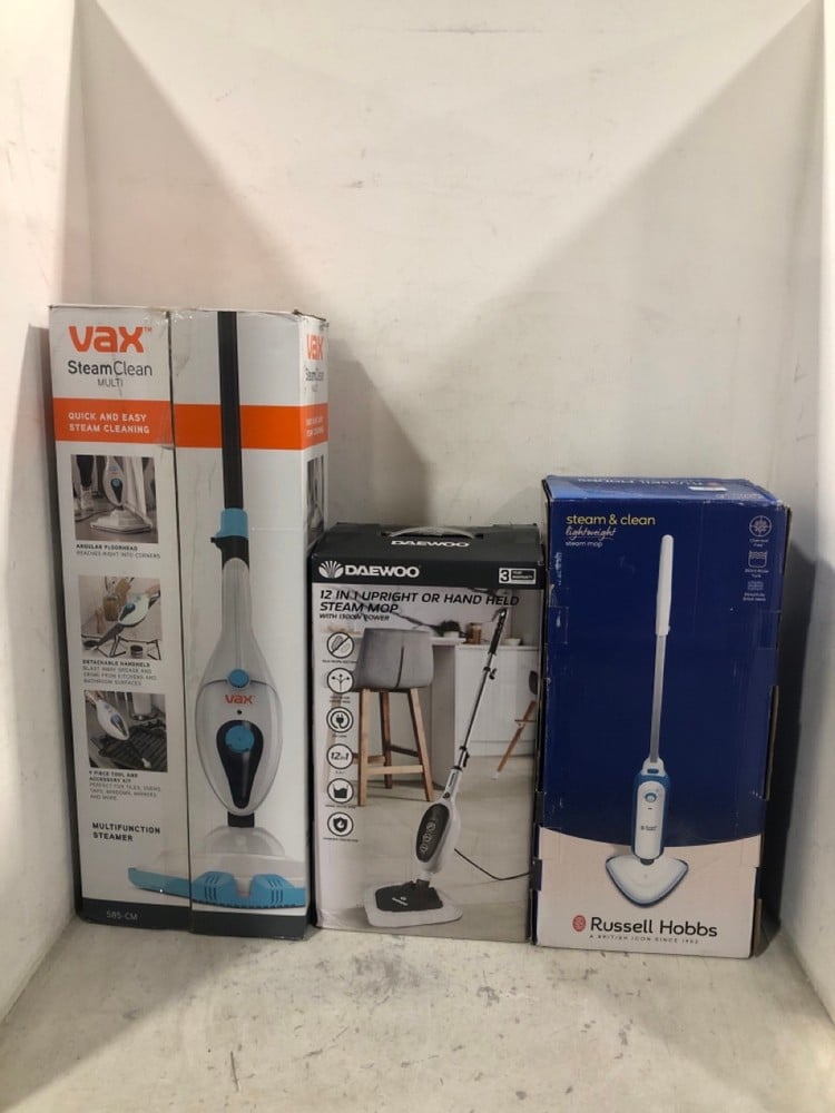 3 X ASSORTED ITEMS TO INCLUDE RUSSELL HOBBS STEAM & CLEAN LIGHTWEIGHT STEAM MOP