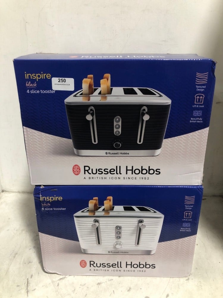 RUSSELL HOBBS INSPIRE BLACK 4 SLICE TOASTER TO INCLUDE RUSSELL HOBBS INSPIRE WHITE 4 SLICE TOASTER