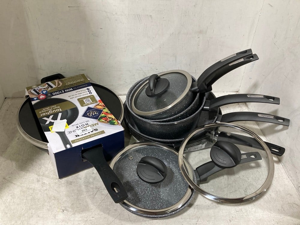 7 X ASSORTED COOKWARE TO INCLUDE SALTER MEGASTONE NOIR 28CM WOK