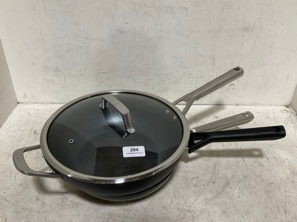 3 X ASSORTED COOKWARE TO INCLUDE NINJA ZEROSTICK 28CM WOK WITH LID C30928UK