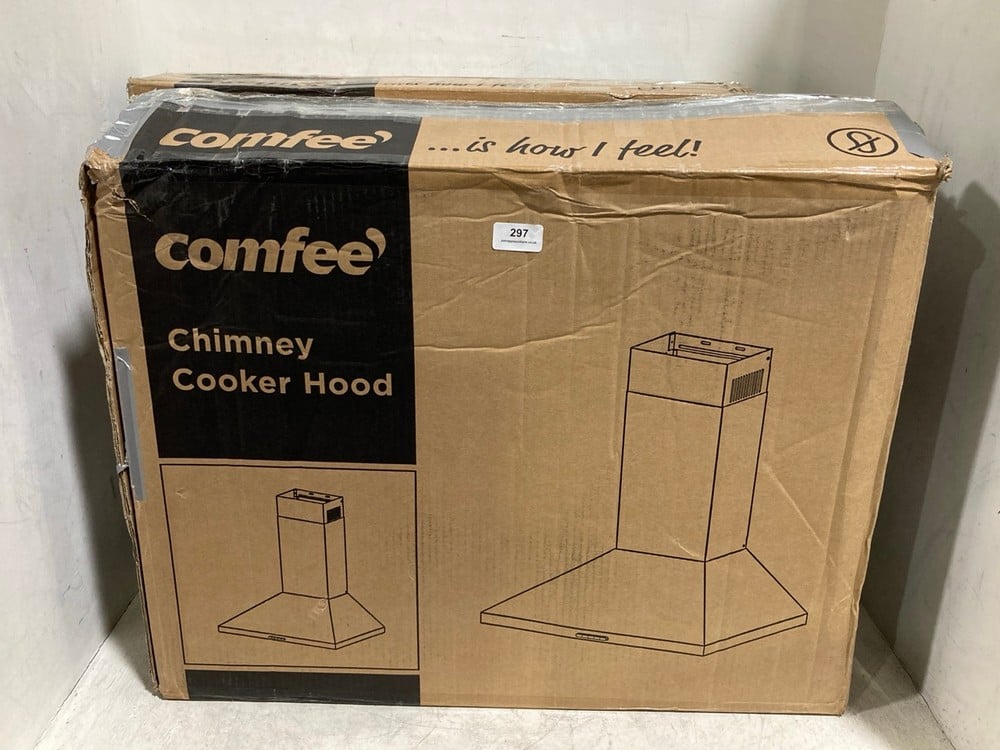 COMFEE 60CM CHIMNEY COOKER HOOD KWH-PYRA17B-60 TO INCLUDE COMFEE 60CM VISOR COOKER HOOD KWH-SLIF17B-60