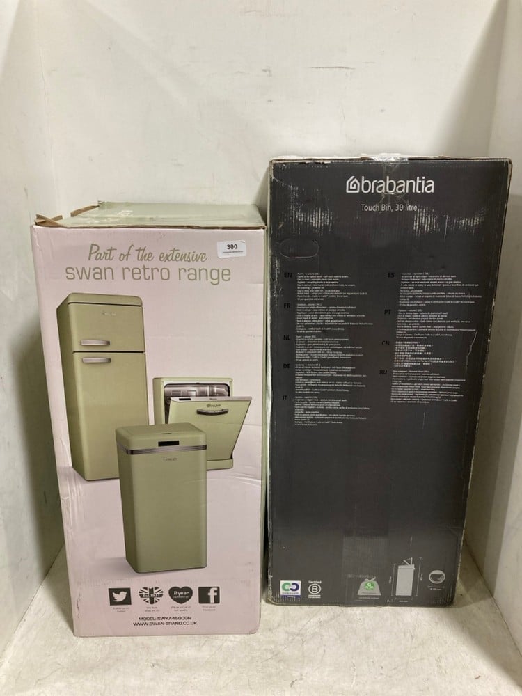 SWAN RETRO GREEN 45L SQUARE SENSOR BIN TO INCLUDE BRABANTIA TOUCH BIN 30L