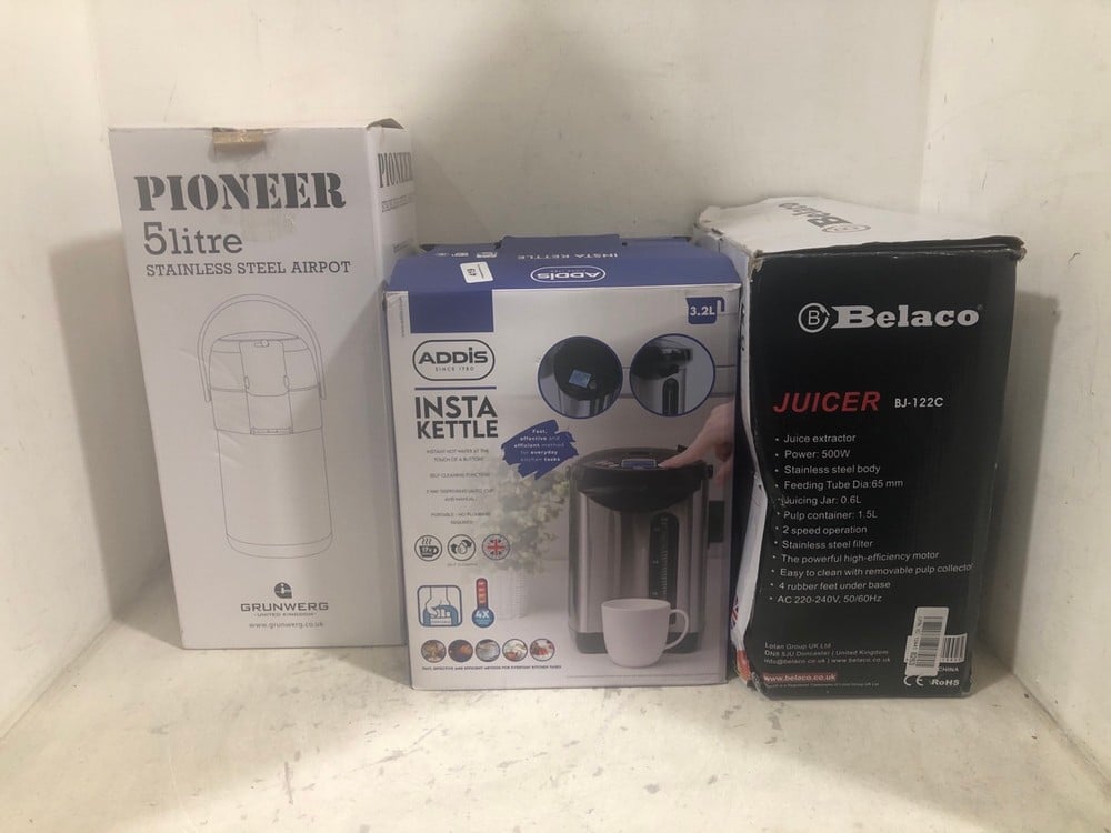 3 X ASSORTED ITEMS TO INCLUDE BELACO 500W JUICING MACHINE BJ-122C