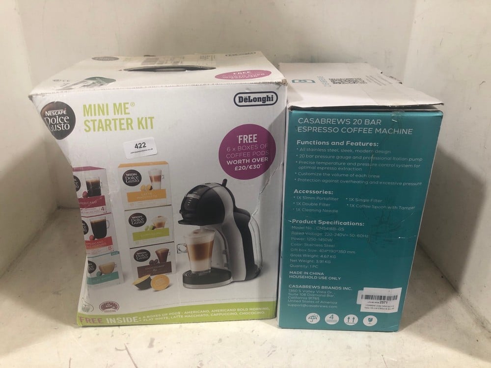 DELONGHI MINI ME STARTER KIT COFFEE MACHINE TO INCLUDE CASA BREWS 20BAR ESPRESSO COFFEE MACHINE- TOTAL RRP £205