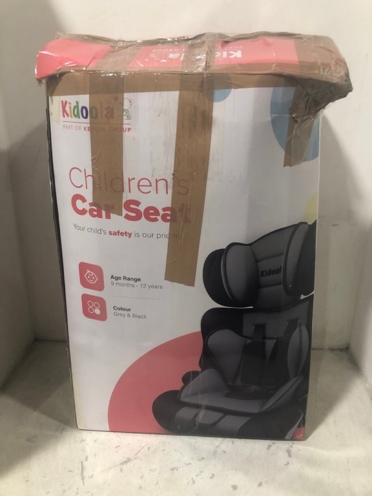 KIDOOLA CHILDREN'S CAR SEAT 9 MONTHS-12 YEARS IN COLOUR GREY & BLACK