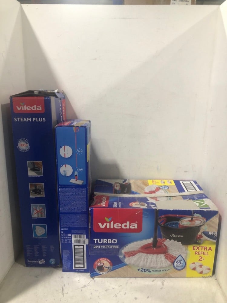 3 X ASSORTED ITEMS TO INCLUDE VILEDA TURBO 2-IN-1 MICROFIBRE MOP & BUCKET SET