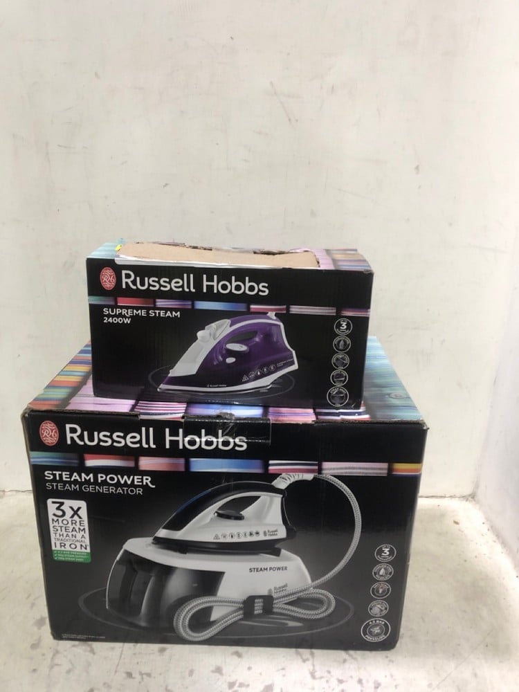 RUSSELL HOBBS STEAM POWER STEAM GENERATOR IRON TO INCLUDE RUSSELL HOBBS SUPREME STEAM 2400W IRON