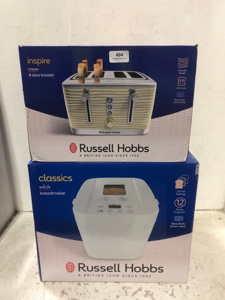 RUSSELL HOBBS INSPIRE CREAM 4 SLICE TOASTER TO INCLUDE RUSSELL HOBBS CLASSIC WHITE BREADMAKER