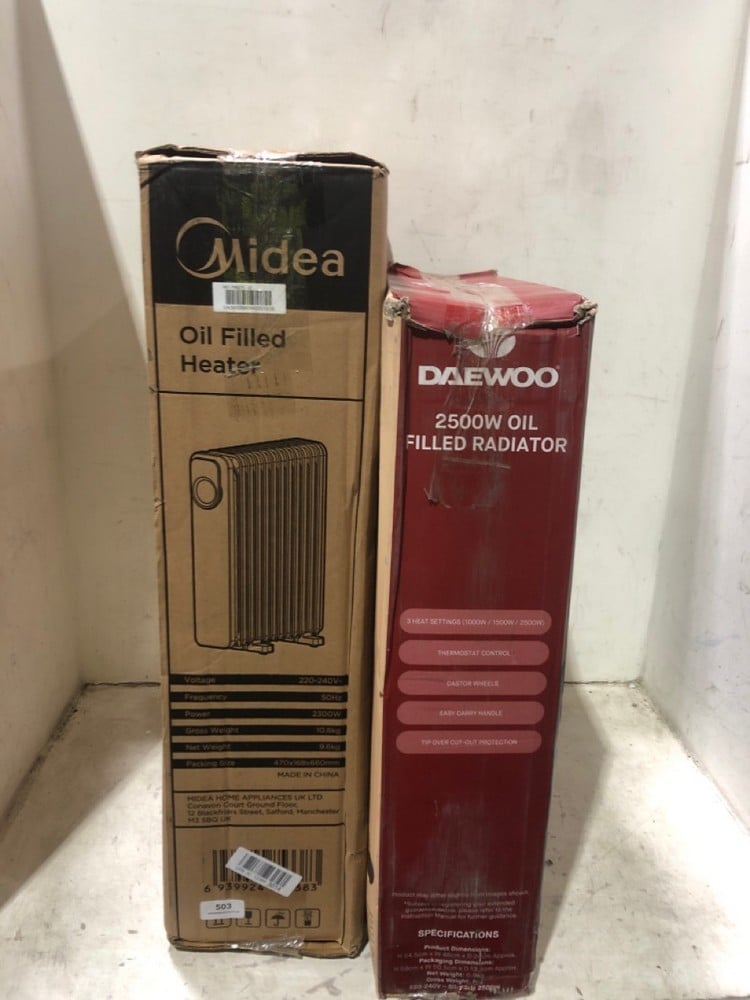 MIDEA 2300W ELECTRIC OIL FILLED HEATER TO INCLUDE DAEWOO 2500W ELECTRIC OIL FILLED RADIATOR