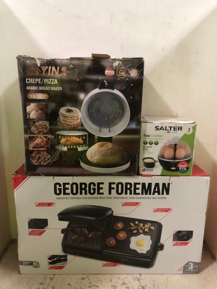 3 X KITCHEN APPLIANCES TO INCLUDE GEORGE FOREMAN GRILL & GRIDDLE| LARGE (RRP-£100)