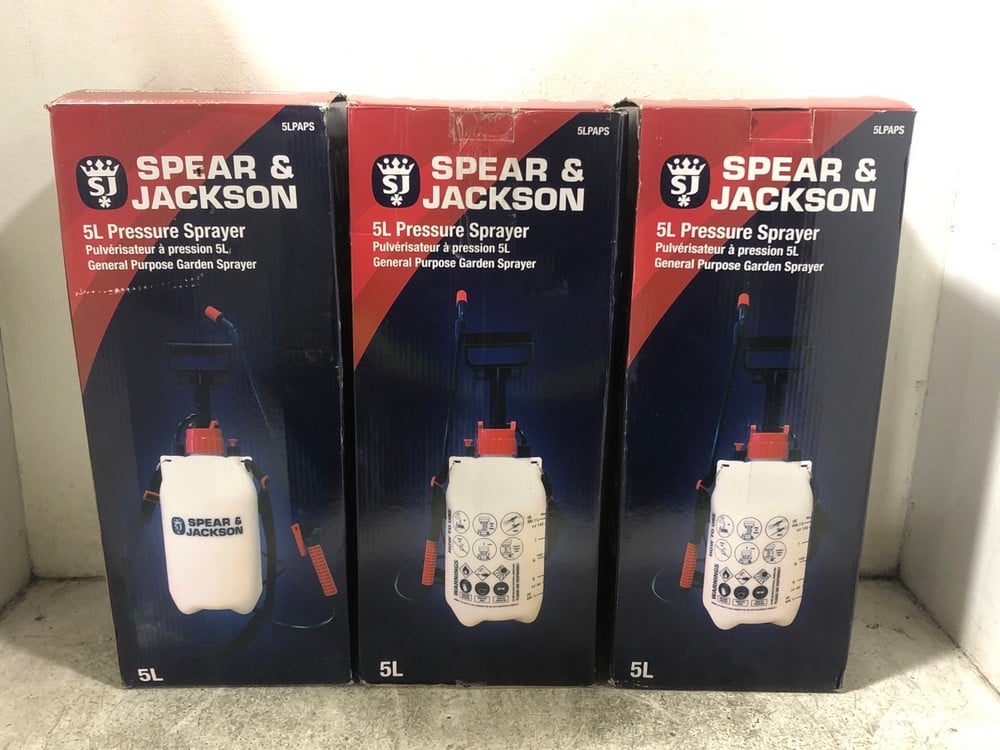 3 X SPEAR & JACKSON 5L PRESSURE SPRAYER 5LPAPS