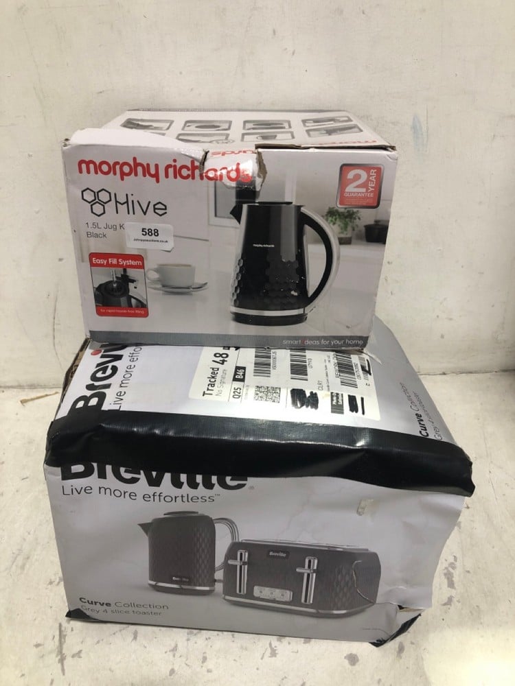 MORPHY RICHARDS HIVE 1.5L JUG KETTLE BLACK TO INCLUDE BREVILLE CURVE COLLECTION GREY 4 SLICE TOASTER