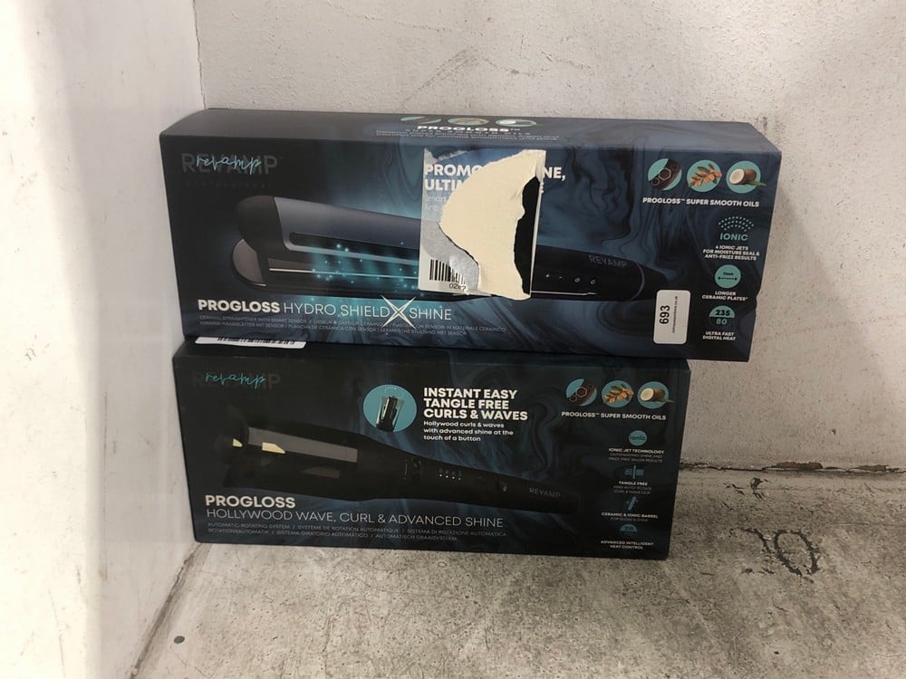 REVAMP PROGLOSS HYDRO SHIELD X SHINE CERAMIC HAIR STRAIGHTENER - RRP £119 TO INCLUDE REVAMP PROGLOSS HOLLYWOOD WAVE, CURL & ADVANCED SHINE AUTOMATIC ROTATING CURLER - RRP £119