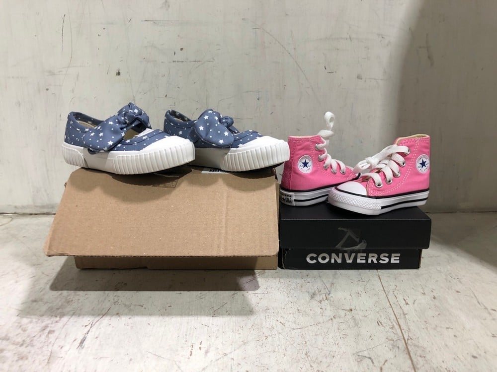 CONVERSE KIDS CANVAS TRAINERS PINK/WHITE - SIZE KIDS 2 TO INCLUDE EDAY KIDS CANVAS SHOES BLUE/WHITE - SIZE 6