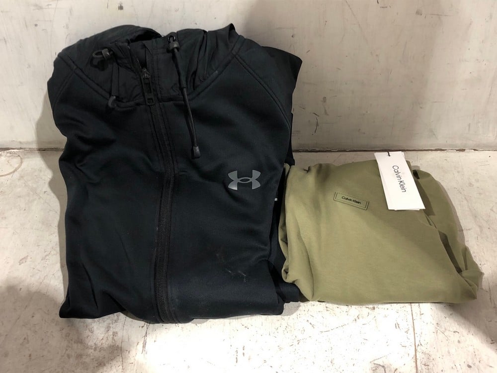 CALVIN KLEIN GREEN SLIM FIT T-SHIRT - SIZE L TO INCLUDE UNDER ARMOUR BLACK ZIP UP JACKET - SIZE M