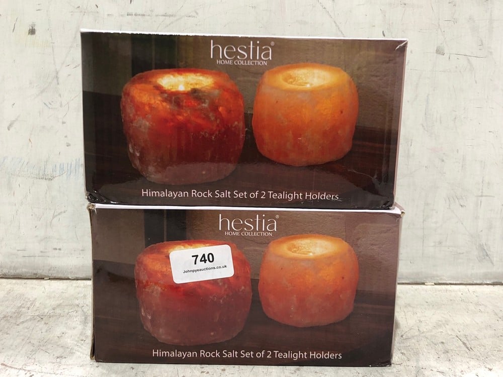 2 X HESTIA HOME COLLECTION HIMALAYAN ROCK SALT SET OF 2 TEALIGHT HOLDERS