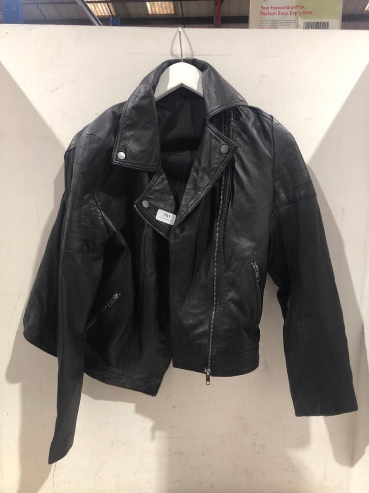 BLACK LEATHER JACKET - SIZE 16