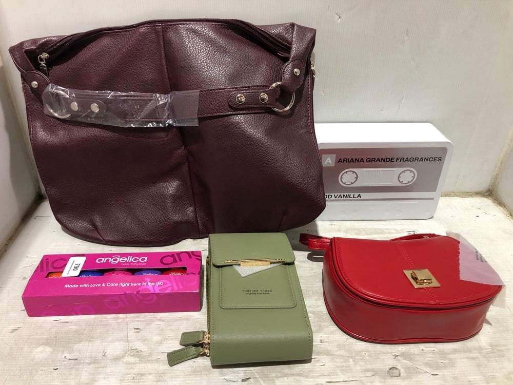 5 X ASSORTED ITEMS TO INCLUDE NEW LOOK RED FAUX LEATHER HANDBAG