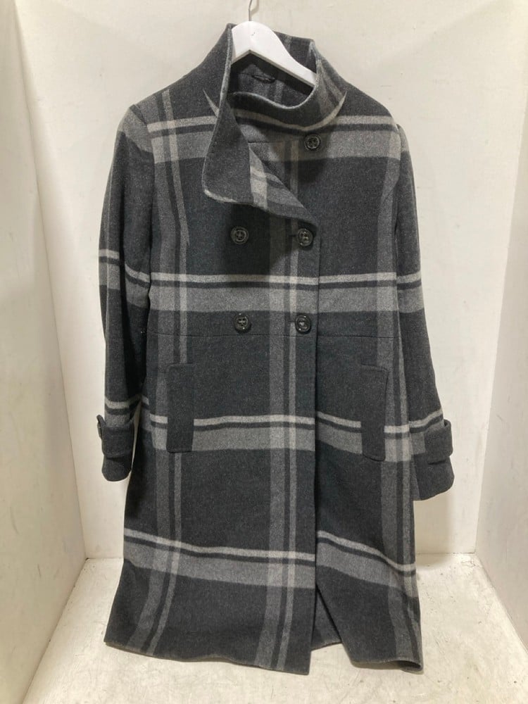 JAEGER PLAID CHARCOAL DOUBLE BREASTED JACKET - SIZE 16