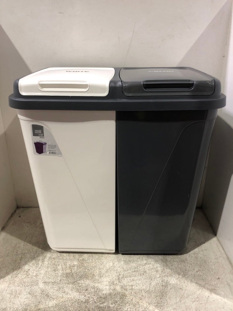 COLORMATIC 90L DOUBLE LAUNDRY BIN WHITE/GREY