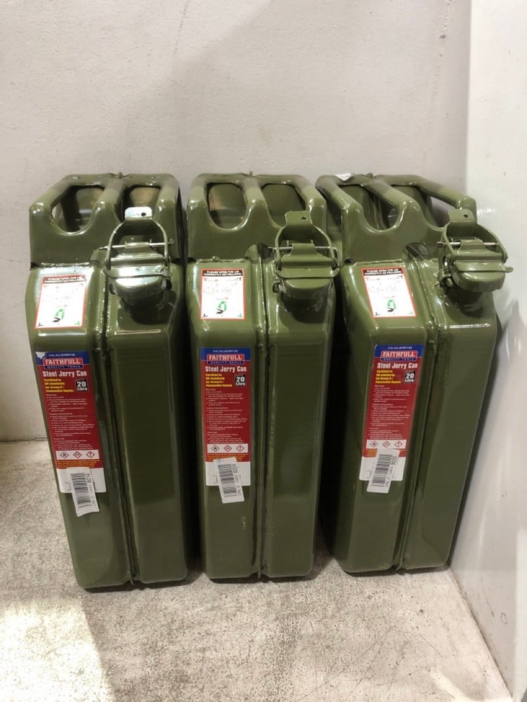 3 X FAITHFULL 20L STEEL JERRY CAN