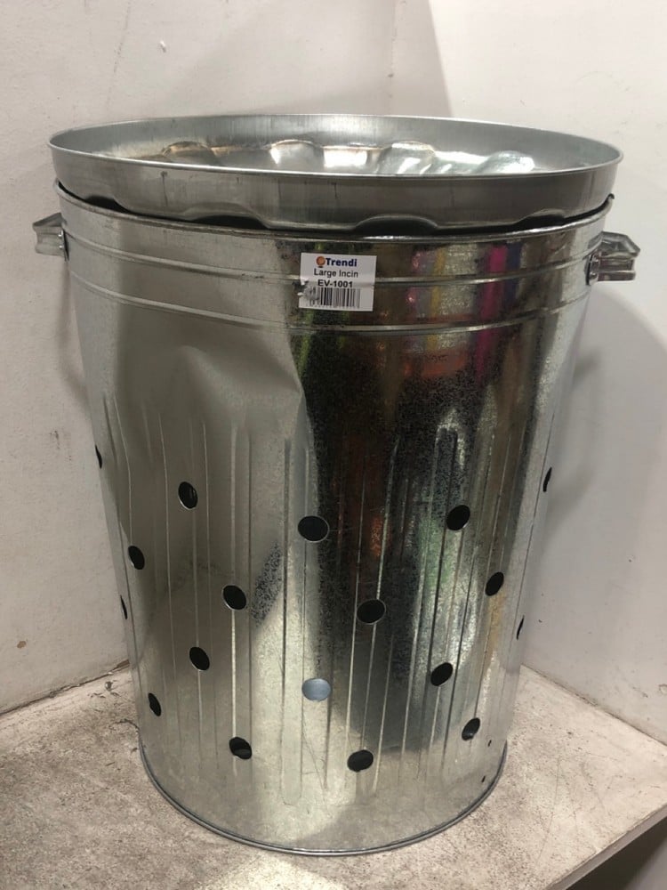 LARGE METAL INCINERATOR BIN WITH LID