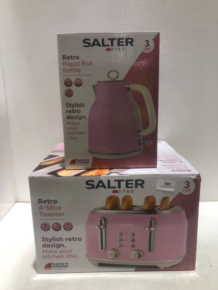 SALTER RETRO 4-SLICE TOASTER PINK TO INCLUDE SALTER RETRO RAPID BOIL KETTLE