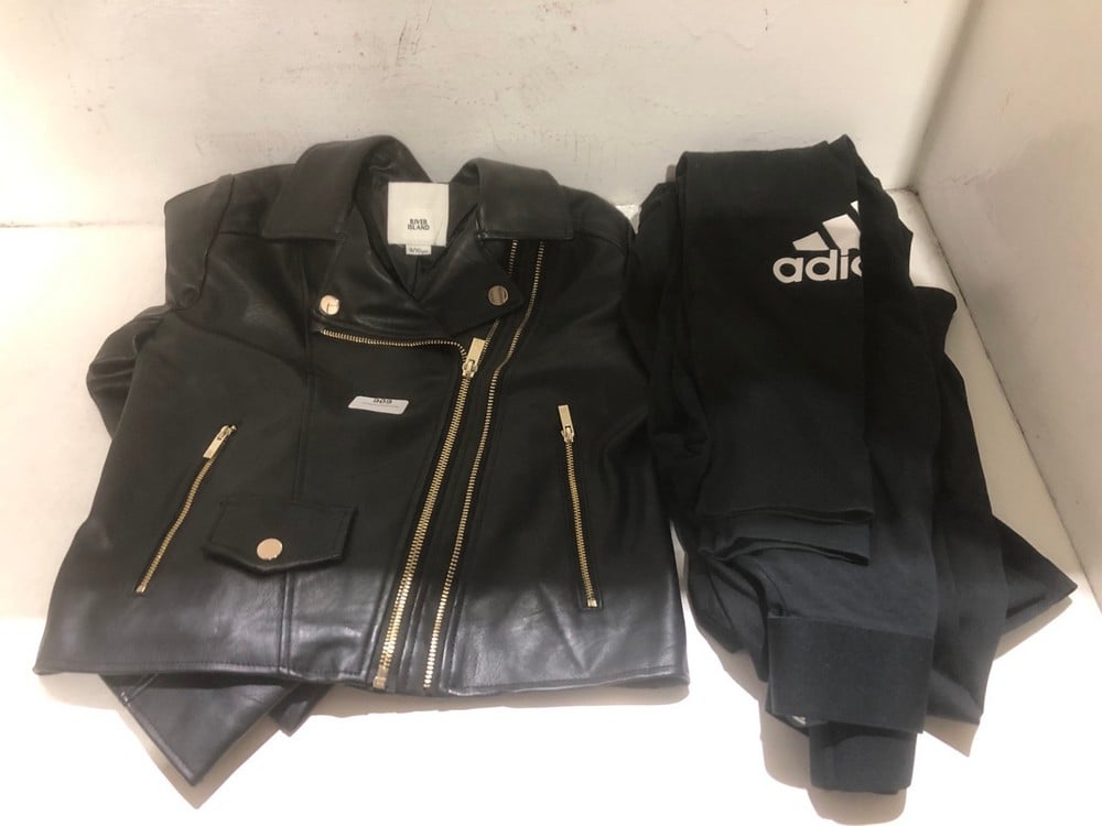 4 X ASSORTED CLOTHES TO INCLUDE RIVER ISLAND BLACK LEATHER JACKET - SIZE 9-10 YEARS