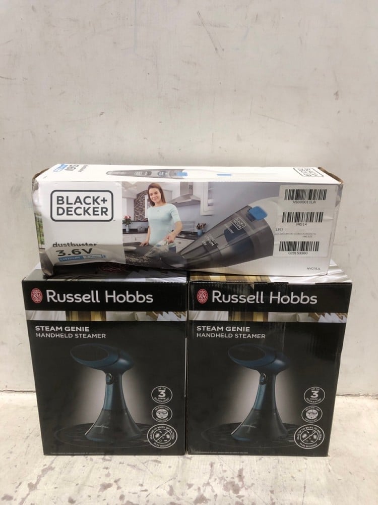 2 X RUSSELL HOBBS STEAM GENIE HANDHELD STEAMER TO INCLUDE BLACK + DECKER 3.6V DUSTBUSTER