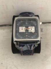 MENS LOUIS LANCOMBE WATCH-SQUARE DIAL WITH WHITE SUB DIALS-BLUE LEATHER STRAP-3ATM-HAND ASSEMBLED-RRP £420