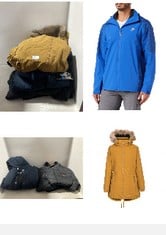 X4 ASSORTED COATS TO INCLUDE TRESPASS WOMENS CELEBRITY WARM WATERPROOF JACKET WITH REMOVABLE HOOD, GOLDEN BROWN, 14 EU, MCKINLEY LARRA JACKET NAVY DARK/AOP/NAVY D 40.