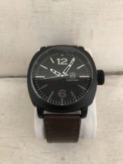 MENS FRANK SCHMIDT WATCH – LARGE BLACK CASE – WHITE PILOT DIAL – BROWN FABRIC STRAP – 3ATM WATER RESISTANT – GIFT BOX INCLUDED – EST £290