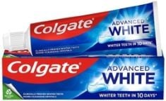 64 X COLGATE ADVANCED WHITE TOOTHPASTE 75ML , TEETH WHITENING TOOTHPASTE , CLINICALLY PROVEN WHITENING , WHITENS IN 10 DAYS , WITH ACTIVE MICRO-CLEANSING CRYSTALS , NEW STAIN PREVENTION , ENAMEL SAFE