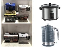 4X ASSORTED KITCHEN APPLIANCES TO INCLUDE RUSSELL HOBBS INSPIRE ELECTRIC 1.7L CORDLESS KETTLE (FAST BOIL 3KW, GREY PREMIUM TEXTURED PLASTIC, HIGH GLOSS FINISH, REMOVABLE WASHABLE ANTI-SCALE FILTER, P